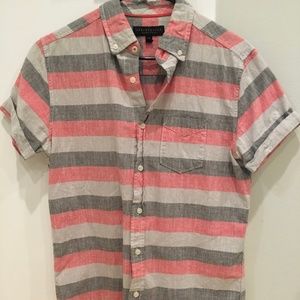 Aeropostale striped, linen short sleeve button-up
